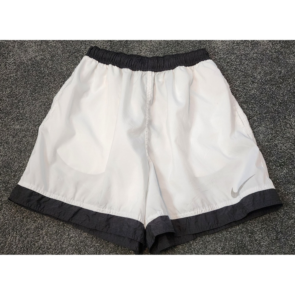 Nike Women's White Athletic Shorts‎ Black Trim L(12-14) Vintage 90's Activewear